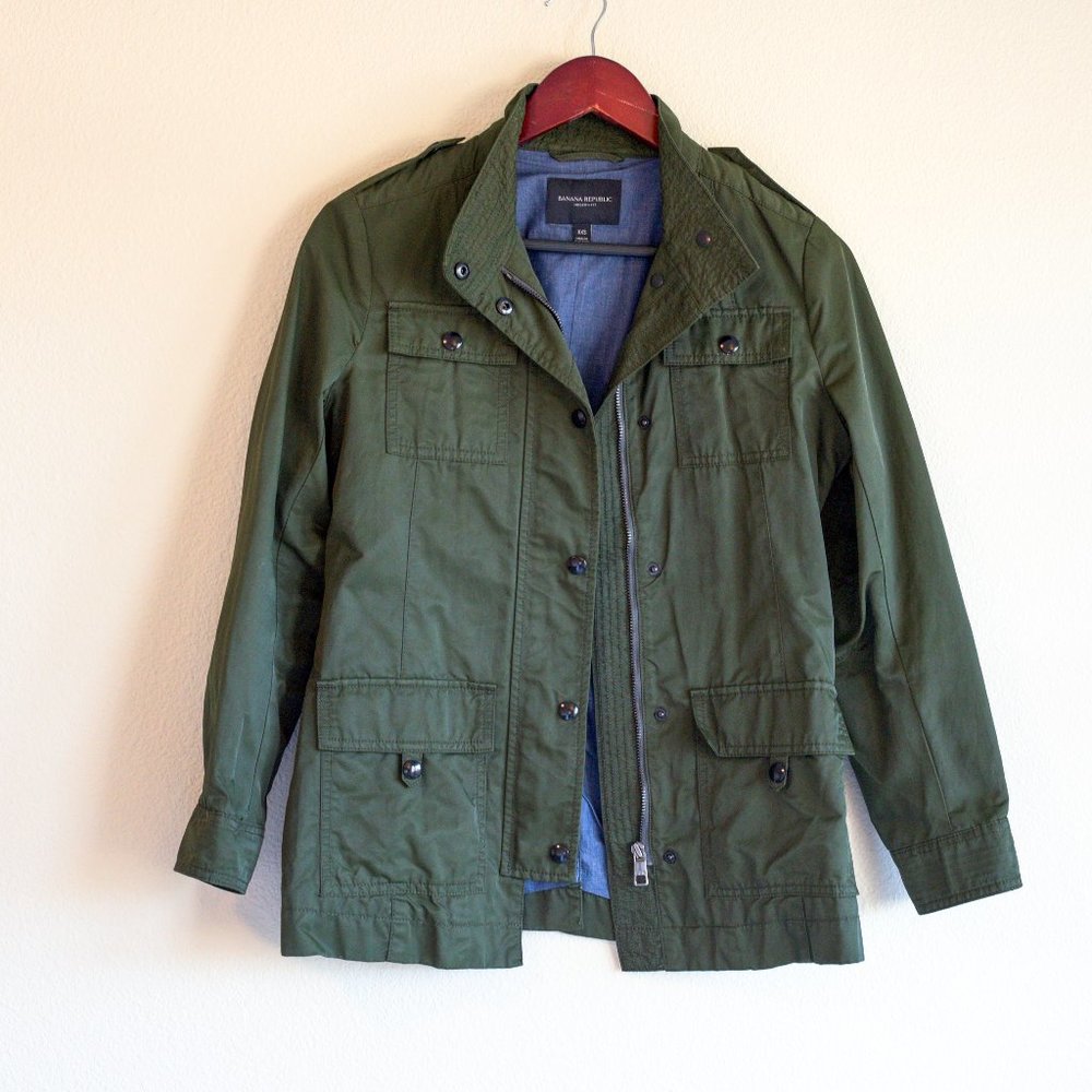 BANANA REPUBLIC Hunter Green Waxed Cotton Utility Jacket, XXS